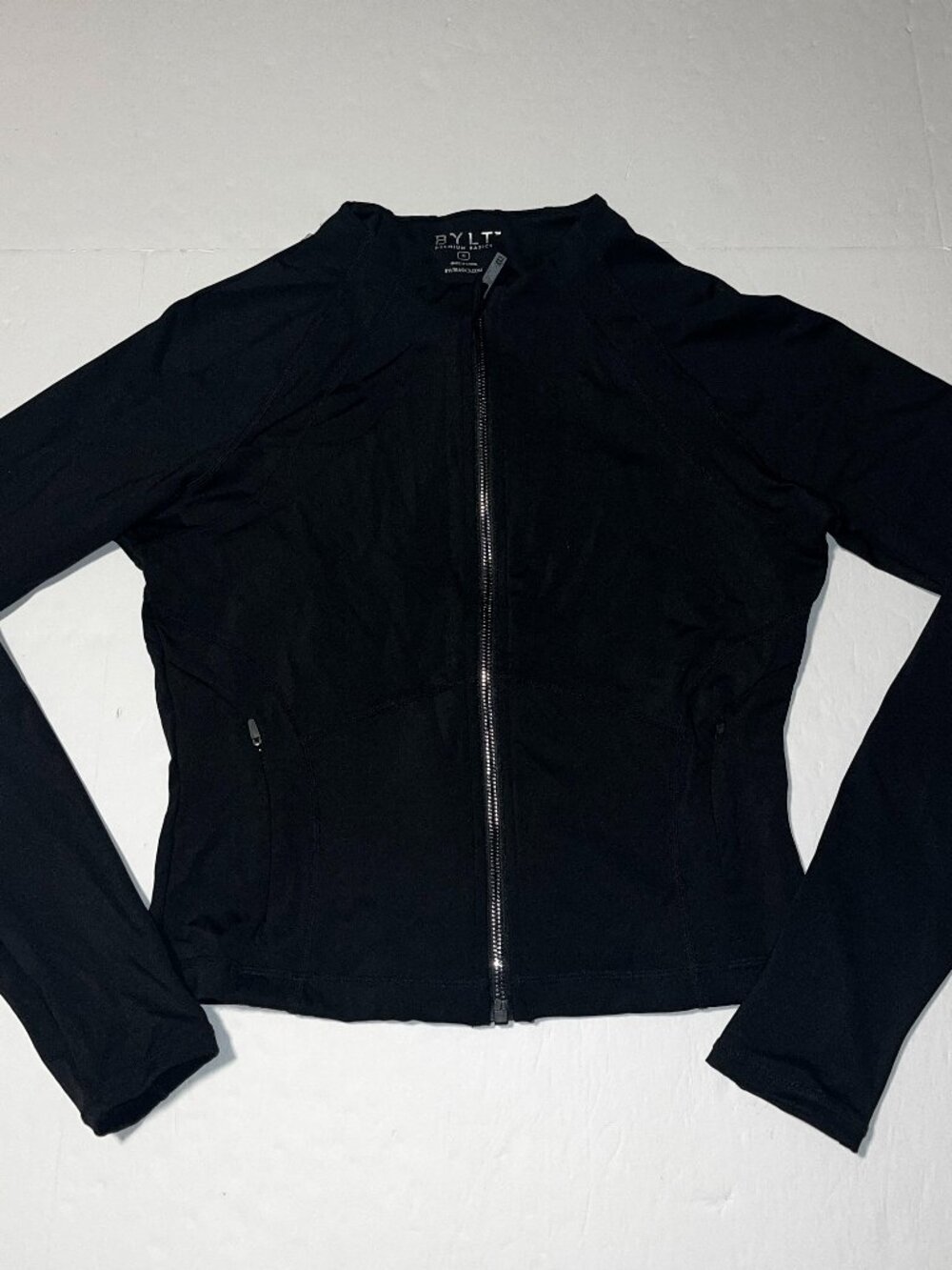 BYLT Premium Basics womens full zip cropped black athletic jacket medium